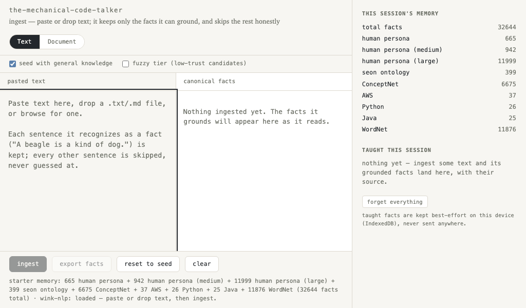 tmct ingest page: pasted text grounding sentence by sentence into facts